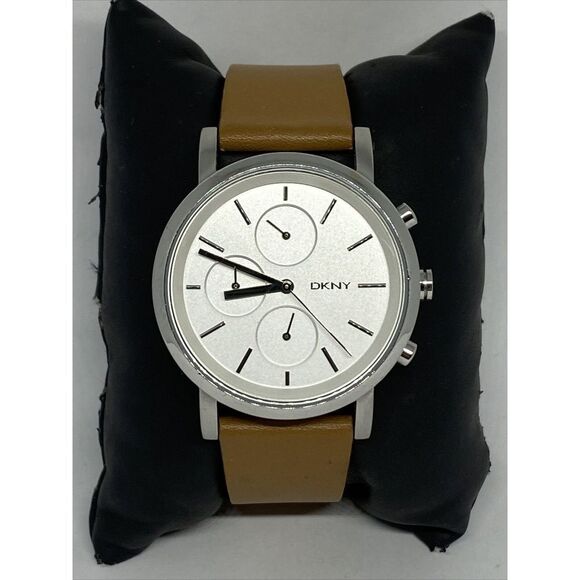 DKNY Soho NY2336 Women's Brown Leather Analog White Dial Quartz Wrist Watch VK47 - Picture 1 of 12